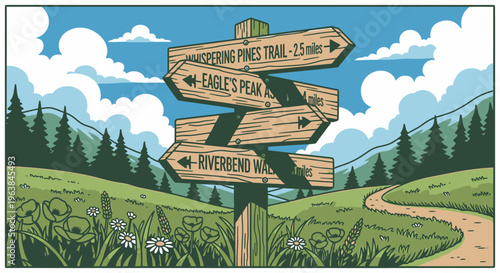 Wooden signpost with multiple arrows.