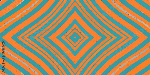 Abstract geometric pattern featuring repeating orange and teal diamond shapes