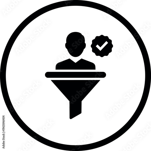 Qualified Lead Funnel Icon with User and Checkmark Symbol