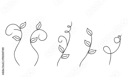 手描きのツタの先端のイラストセット