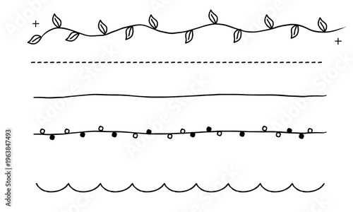シンプルでかわいい手描きのライン素材セット