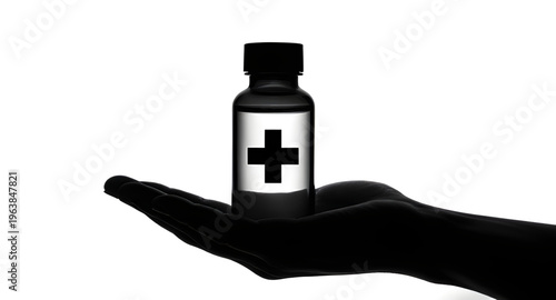 medicine, hand, holding, bottle, pill, tablet, capsule, drug, pharmacy, healthcare, medical, health, prescription, medication, remedy, cure, treatment, pharma, container, vial, liquid, supplement, vit