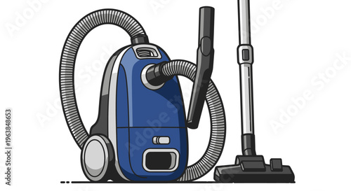 Blue Vacuum Cleaner with Hose.