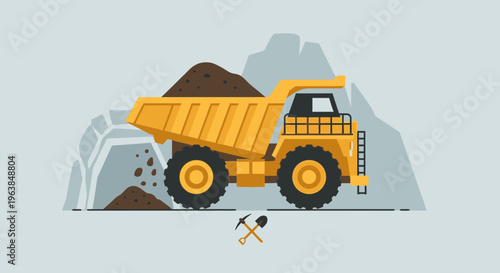 Large Yellow Construction Dump Truck Vehicle.