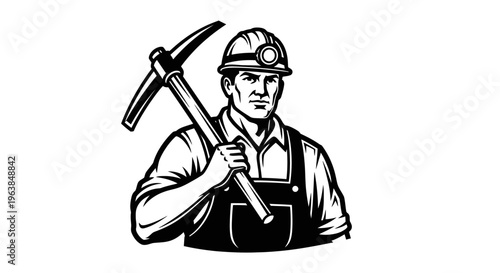 Man wearing mining uniform and helmet.