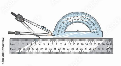 Ruler with protractor and compass 1.