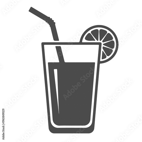 Fresh Cocktail Drink Glass with Straw and Lemon Slice Icon Summer Beverage Concept Flat Design Isolated on White PNG Transparent Background