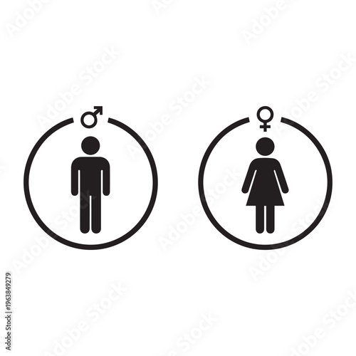 Restroom Sign Icons for Male and Female with Gender Symbols