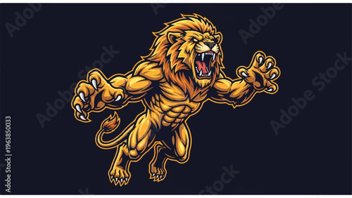 Illustration of a Roaring Lion Character 1.