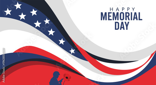 Patriotic themed greeting card with flowing waves and text