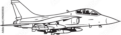 Strike Aircraft Line Art Vector Illustration Side View Isolated