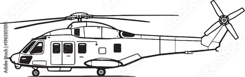 Multi Role Helicopter Line Art Vector Illustration Side View