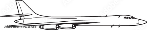 Long Range Bomber Aircraft Line Art Vector Illustration Side View Isolated