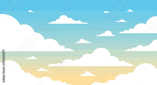 Pixelated illustration of a sky filled with fluffy white clouds