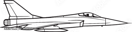 Interceptor aircraft vector line art side view high speed military jet illustration isolated