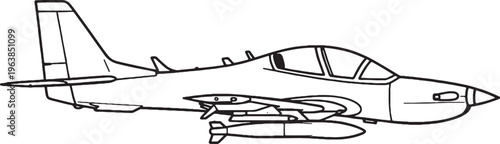 Light Attack Aircraft Line Art Vector Illustration Side View Isolated