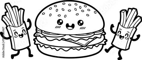 Cartoon hamburger and french fries characters