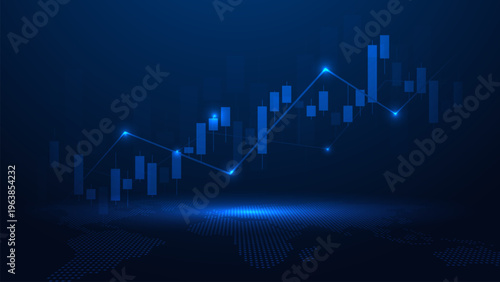 Business trading graph stock candle investment growth up on a futuristic background. Stock market and success business metaphor. Financial concept. Vector illustration in futuristic light blue style.