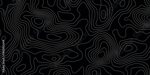 White topographic map contour lines on a solid black background