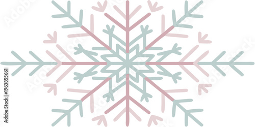 A delicate snowflake illustration with pastel pink and blue hues