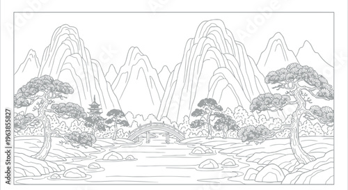 Serene mountain landscape with trees and water