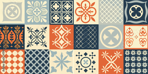 Foto A collection of ornate vintage style tile patterns in muted shades