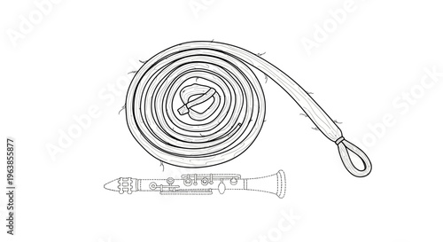 Coiled rope and metal horn instrument.