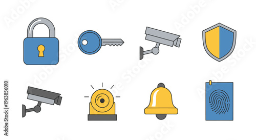 Security icons set with lock and key.