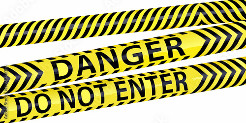 Bright yellow danger tape with black stripes and warning text shown