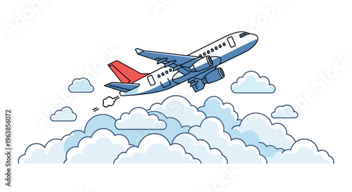 Airplane flying through the sky high.