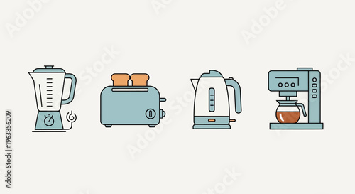 Kitchen appliances in a row.