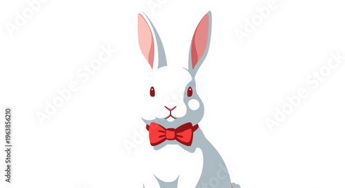 Cute White Rabbit Wearing Bowtie.