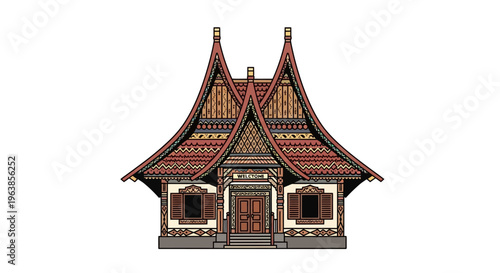Traditional Thai wooden temple facade.