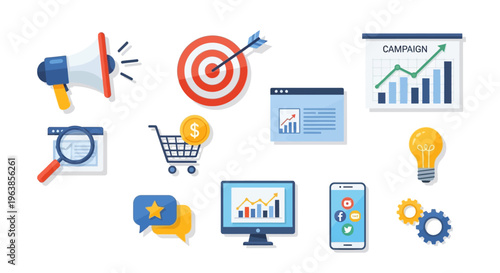 Business icons on white background.