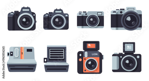 Collection of old camera models.