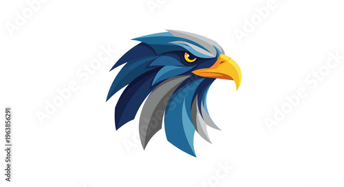 Blue Eagle Head Illustration Closeup Profile.