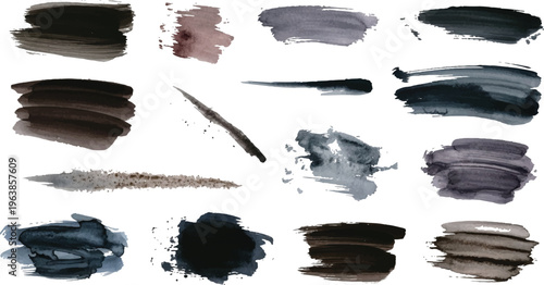 Set of Realistic Watercolor Brush Strokes and Dark Ink Wash Textures