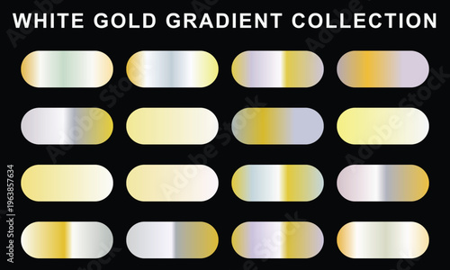 A curated collection of lustrous white and gold metallic gradient swatches, designed for modern digital projects, web backgrounds, and luxurious graphic compositions.