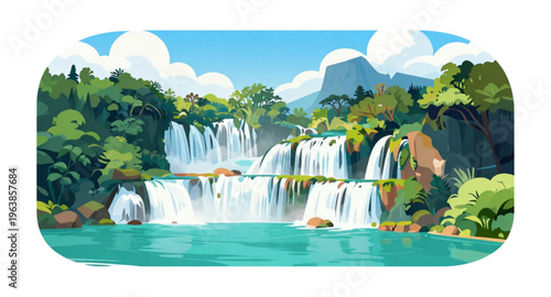 Illustration of a Calming Natural Scenery of a Waterfall