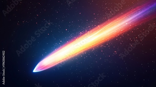 Vibrant comet streaking across starry sky cosmic phenomenon illustration