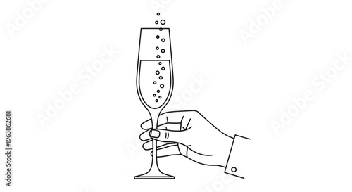 Festive Champagne Toast: An elegant hand holds a champagne flute, bubbles rising in anticipation of a celebratory toast. Symbolizing joy, occasion, and the art of celebration.