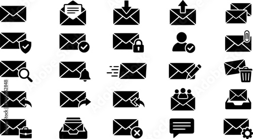 Set of minimalist email and mail icons. Linear style symbols vector collection for business and communication
