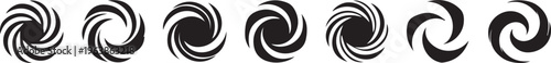 Set of Abstract Spiral Swirl Icons and Minimalist Vortex Motion Graphics in Black and White Vector Style