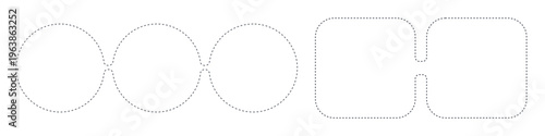 Vector illustration featuring three interconnected ovals and two rounded rectangles outlined in dashed lines. Editable vector, transparent background.