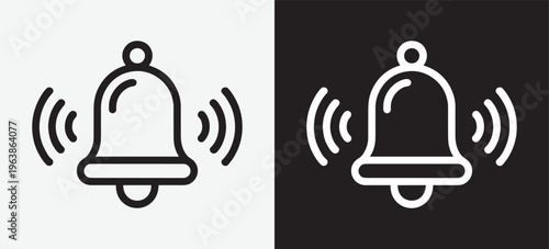 Silhouette of a ringing bell on white and black background