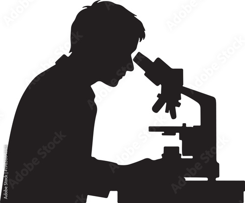Silhouette of a Scientist Using a Microscope in a Laboratory Research Setting