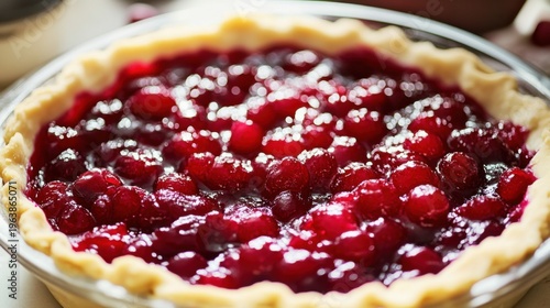 Close Up of Cranberry Filling Being Spooned Into Pie Crust