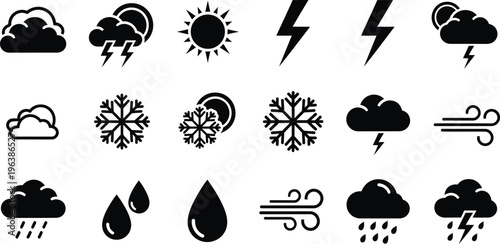 Weather icons set with various conditions and symbols for forecasting