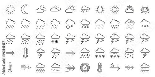 Collection of Weather Icons Representing Various Atmospheric Conditions and Forecasts