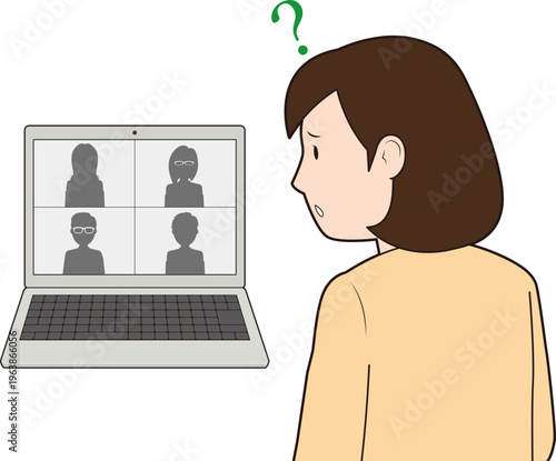 Web会議で疑問を持つ女性